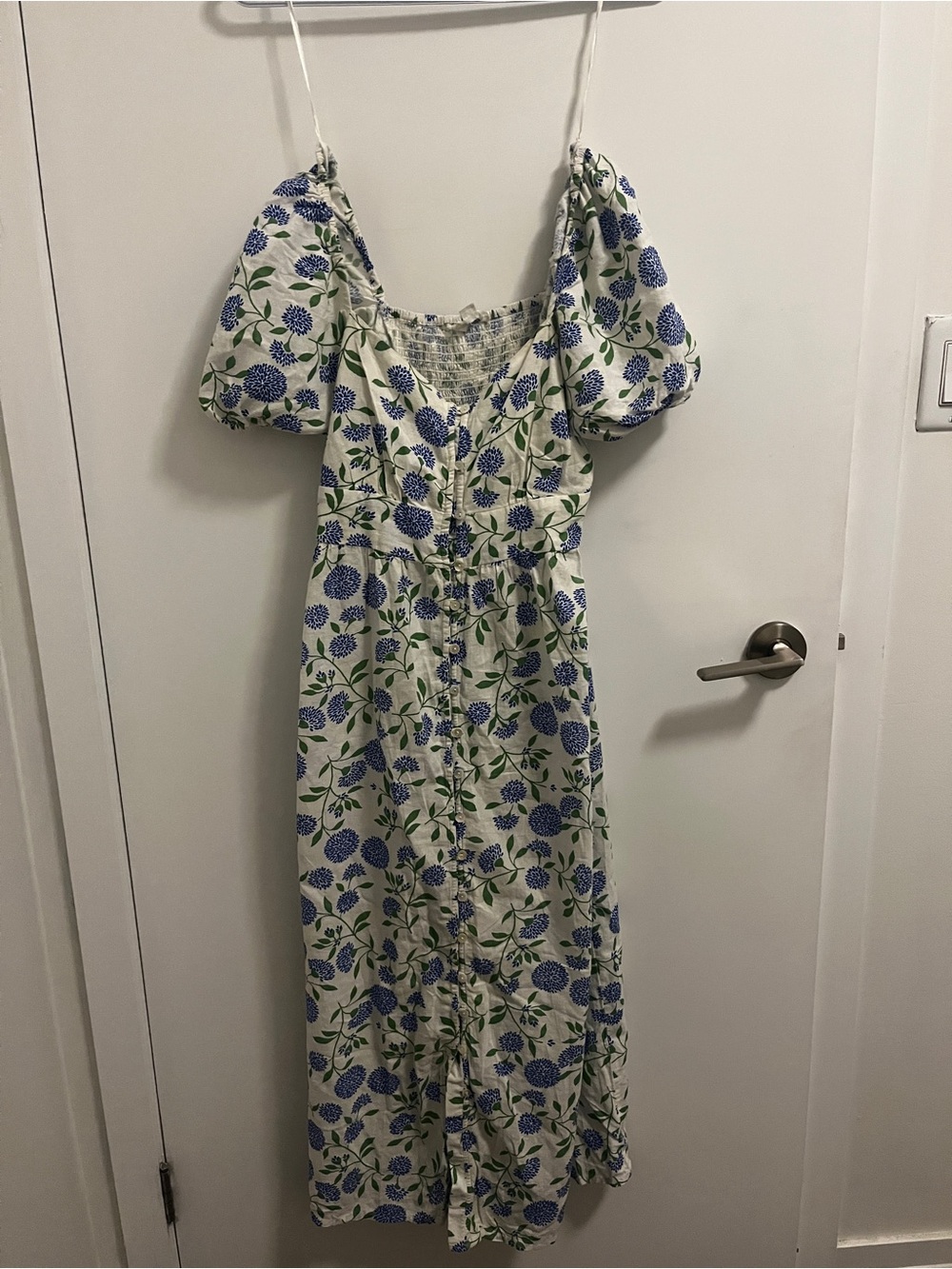 Blue Floral Puff-Sleeve Dress